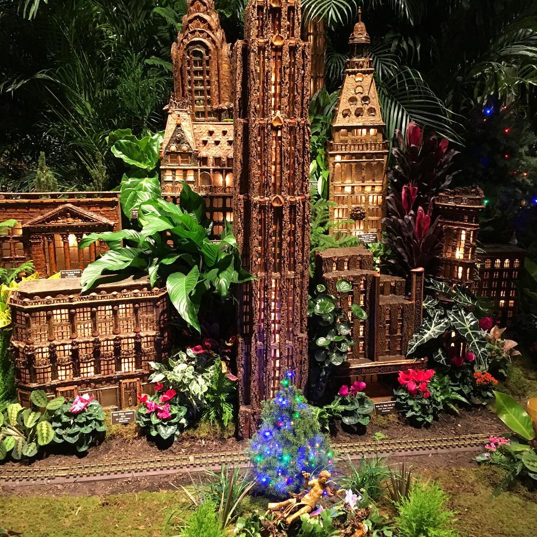 Magical night seeing the Holiday Train Show at the @NewYorkBotanicalGarden. Everything but the model trains was crafted in exquisite detail from twigs, bark, seeds, leaves and plant material.